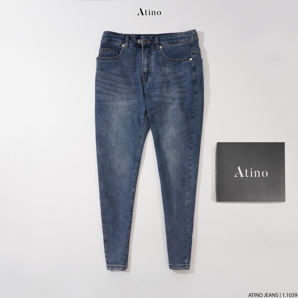 Quần Jean Nam Xanh Trơn ATINO Chất Liệu Jean Pha Spandex Form Slim-Fit QJ1.1039