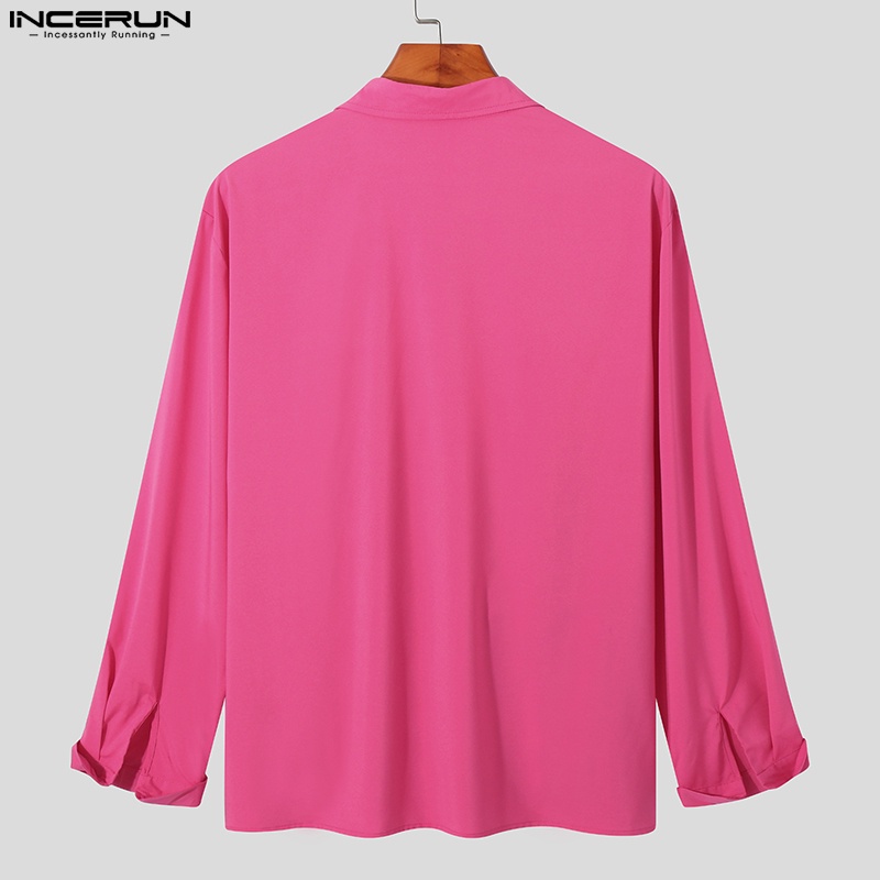 INCERUN Áo Sơ Mi Nam Dài Tay Màu Trơn Thiết Kế Đục Lỗ Thời Trang Dự Tiệc