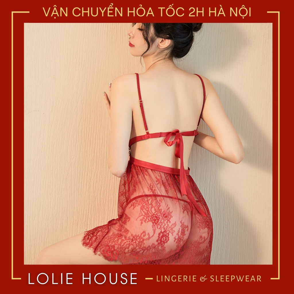 Váy ngủ sexy gợi cảm xuyên thấu thắt nơ sau lưng - Đầm ngủ ren hai dây sexy LOLIE HOUSE - VN13 | BigBuy360 - bigbuy360.vn