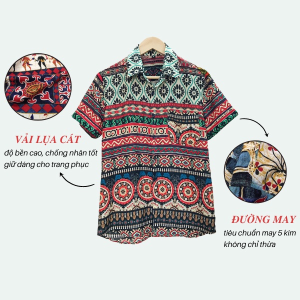 Áo sơ mi thổ cẩm  lụa cát họa tiết đi biển 🌈FREESHIP🌈 áo nam chất đẹp ngắn tay - họa tiết thổ cẩm phom vừa - Hugo Shop