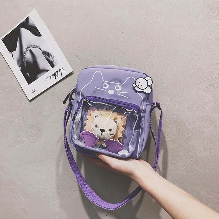 Túi Đeo Chéo Vải Canvas Kiểu Vuông Nhỏ Gọn Trong Suốt Dễ Thương Cho Nữ