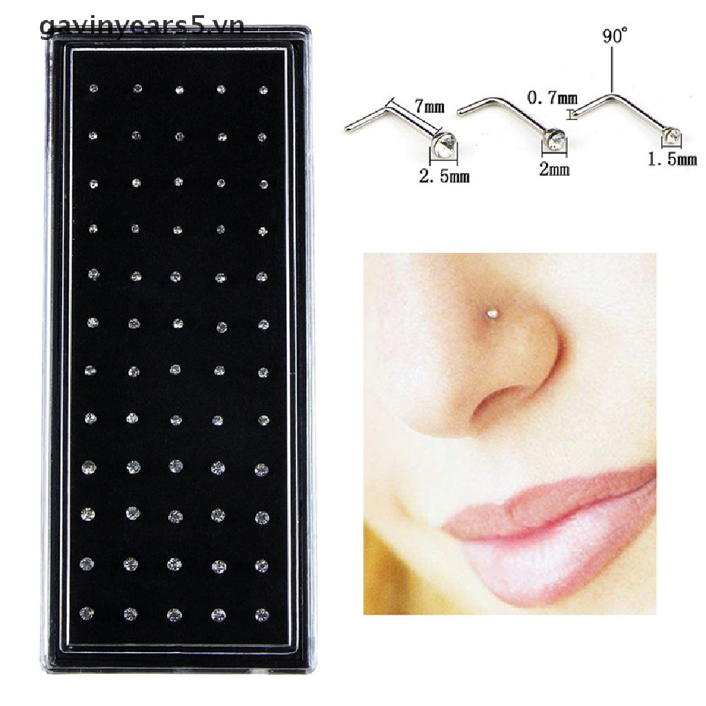 Set 60 Khuyên Mũi Thép Không Gỉ Đính Đá Cá Tính