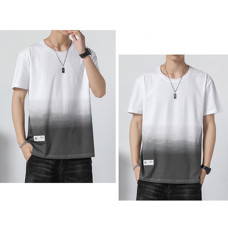Áo Thun cotton Cổ Tròn Dáng Rộng Màu Sắc gradient Thời Trang Mùa Hè Dành Cho Nam Giới