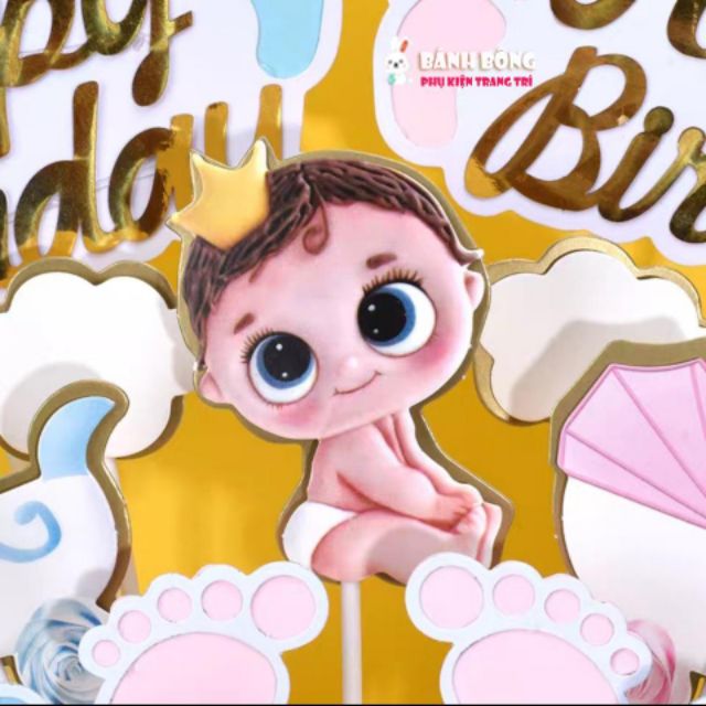 Set cắm Baby Bé Trai Bé Gái Xe Nôi trang trí Bánh Sinh Nhật cho Bé Phụ Kiện Bánh Kem