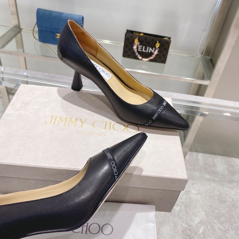Giày cao gót thời trang phái nữ Jimmy Choo sang trọng, da bò, lớp lót da cừu, đế nguyên bản