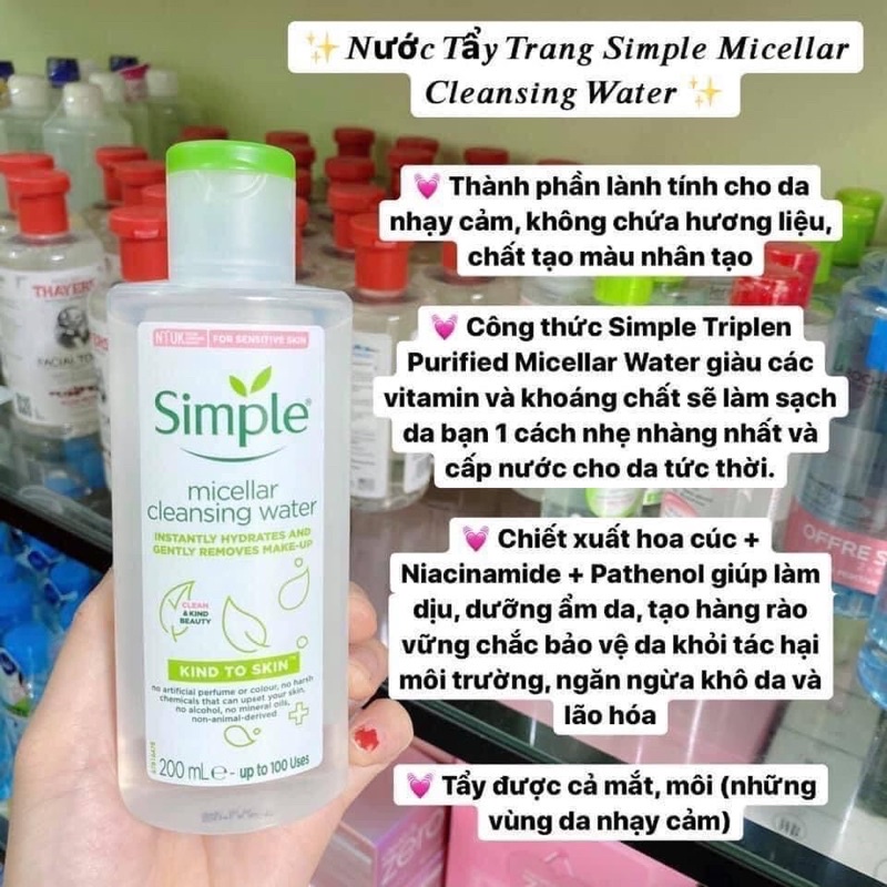 (Mẫu Mới) Nước Tẩy Trang Simple Kind To Skin Dùng Cho Da Nhạy Cảm