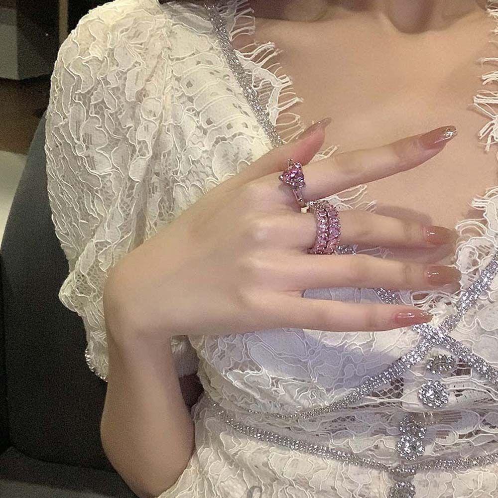 Nhẫn 2 Lớp Mặt Trái Tim Hình Học Ngọt Ngào Cho Nữ|Mặt Dây Chuyền Hình Vuông|Trang Sức Thời Trang