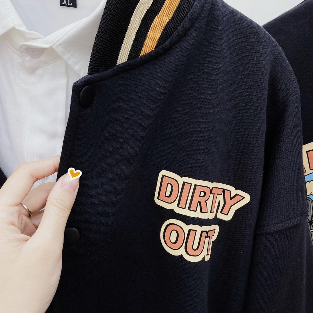 Áo khoác Bomber nỉ Dirty local brand chính hãng form rộng chống nắng - Thời trang nam nữ Unisex Streetwear Hàn Quốc