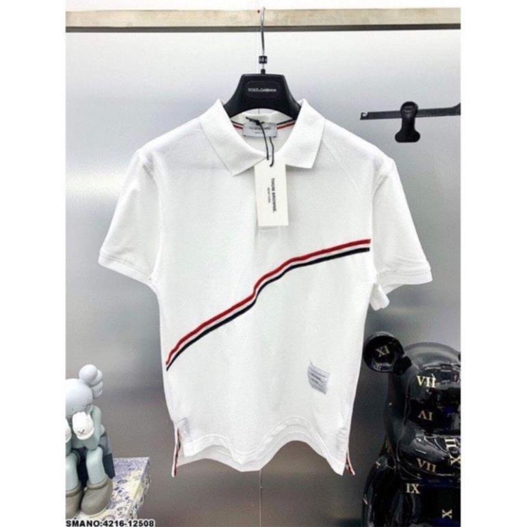 Áo thun Polo Thome kẻ chéo vải gai form slim fit, Áo polo unisex nam nữ