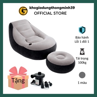Ghế bơm hơi tựa lưng bọc nhung, mềm mịn êm ái, mua ghế bơm hơi tặng kèm đệm hơi lót chân cao cấp