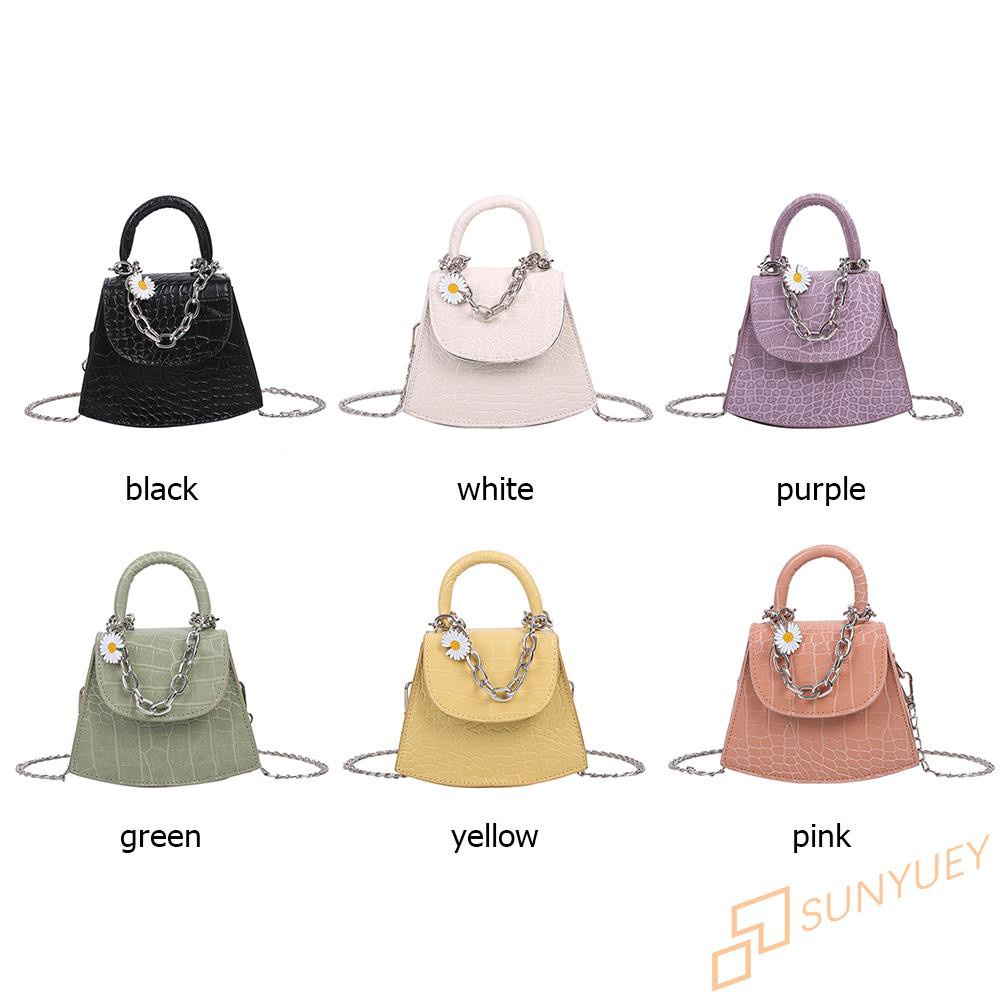 【In Stock】Alligator PU Shoulder Bag Women Daisy Chain Mini Totes Crossbody Handbag