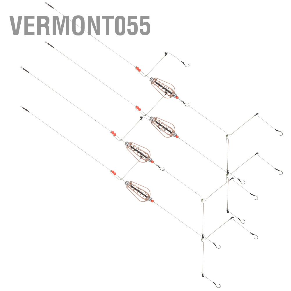 Vermont055 4PCS Fishing Bait Cage Lure Trap Basket Feeder Holder with Hooks Fish Tackle Accessories