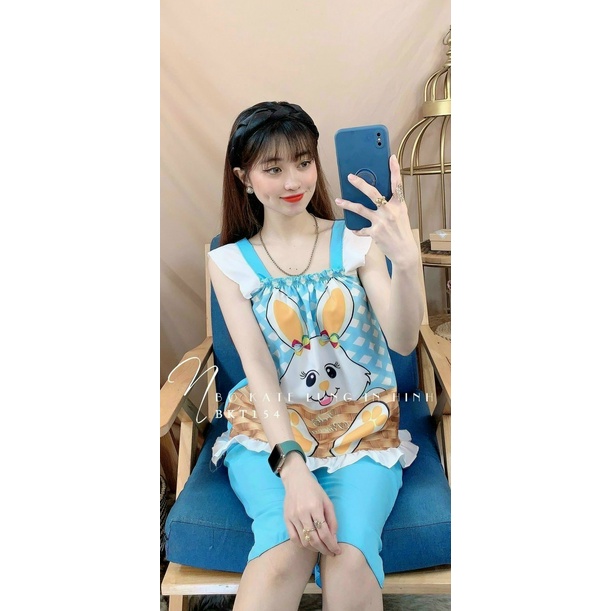 Đồ bộ tay cánh tiên quần lửng cho nữ mặc nhà chất kate mềm mát in họa tiết dễ thương
