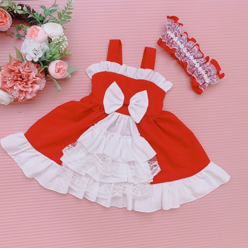 Váy hai dây Váy Lolita đỏ phong cách tiểu thư cho bé gái
