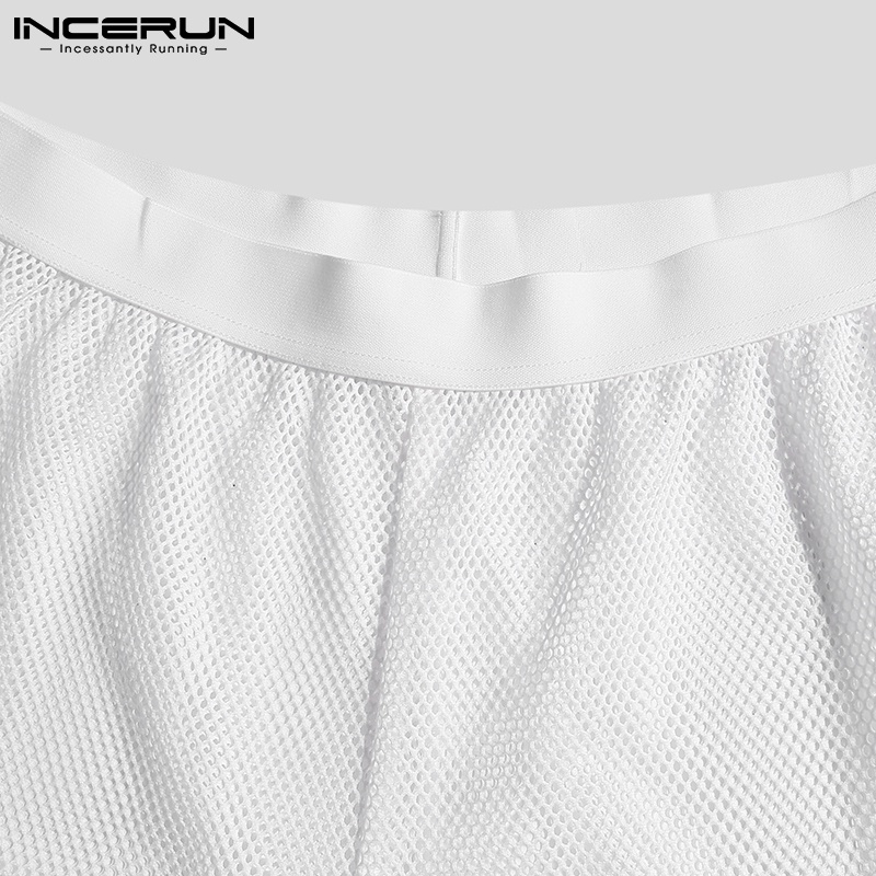 Quần short Incerun màu trắng phối tua rua thiết kế xuyên thấu thoáng khí thời trang cho nam