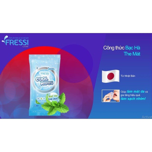 Khăn ướt chăm sóc da Fressi Care Cool Wipes bạc hà the mát gói 10 miếng