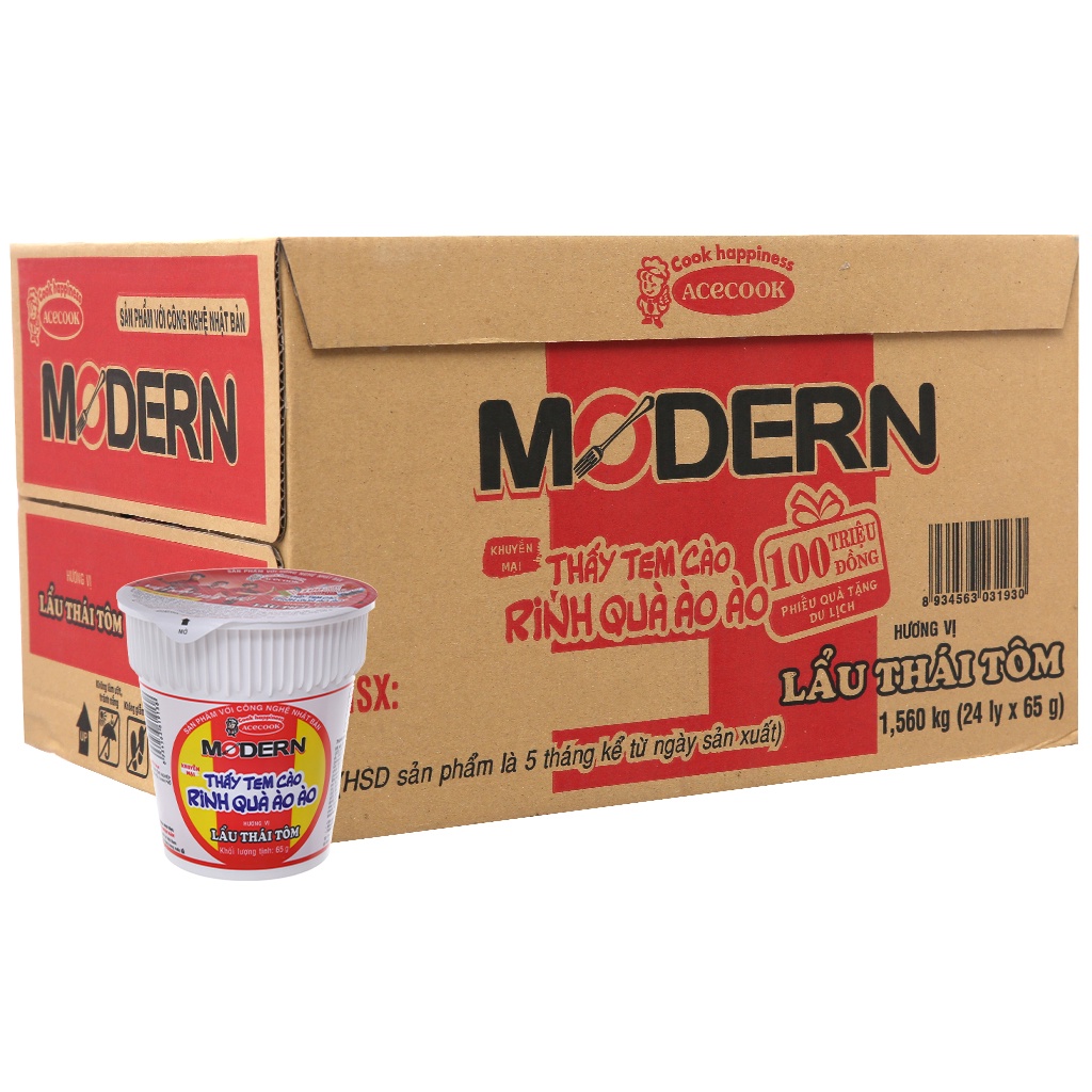 Thùng 24 ly mì Modern lẩu thái tôm 65g