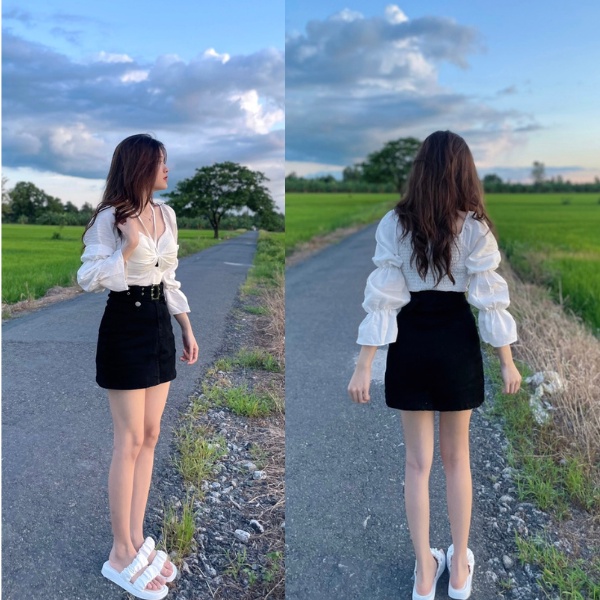 Áo kiểu tay dài dây chéo cổ yếm ,áo kiểu cột nơ trước ,áo bánh bèo babydoll,chất vãi ĐŨI MỀM siêu xinh PLA11