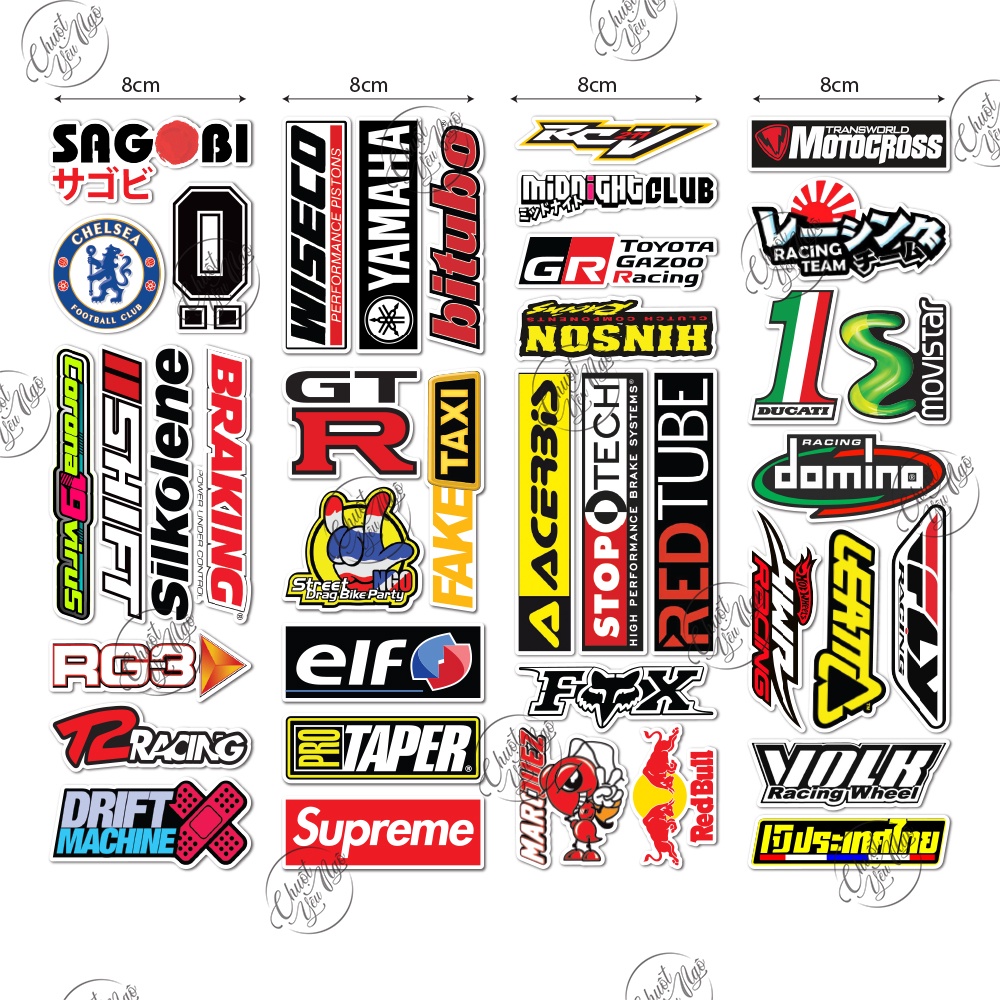 Combo 40 logo tem xe không trùng sticker decal logo trang trí xe máy nón bảo hiểm laptop chất liệu chống thấm nước