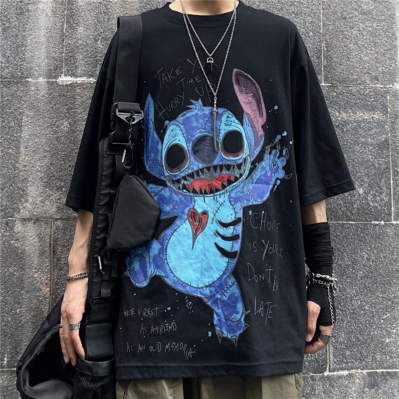 [Áo thun nam tay lỡ form rộng] Áo phông tay lỡ unisex STITCH of DISNEY, Áo phông nam form rộng đẹp màu đen chất cotton