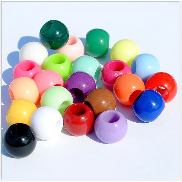 gói 10-25-100gam (#P117-4) hạt nhựa 10mm lỗ lớn 5mm xỏ vòng, trang trí