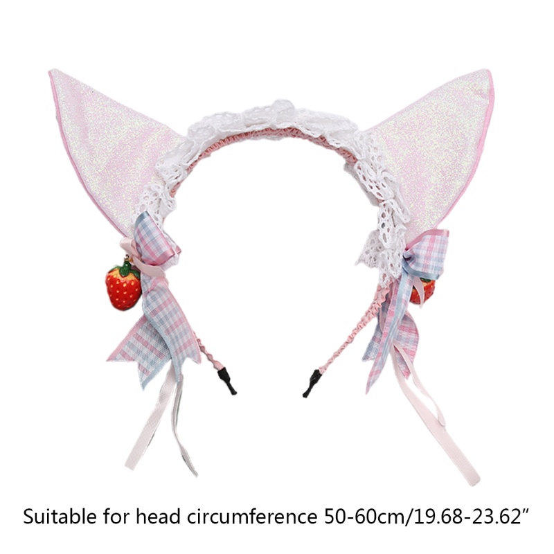 Băng Đô Cài Tóc Hóa Trang Phối Bèo Và Ren Đính Quả Dâu Tây Lấp Lánh Dành Cho Mèo Cưng