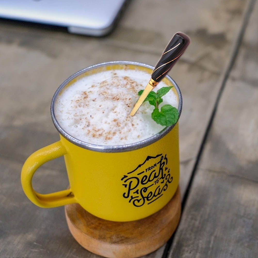 Muỗng thép không gỉ hình hoa tay cầm gốm dùng uống trà/cà phê cho nhà bếp