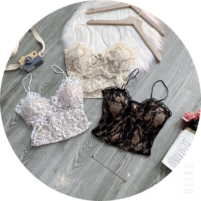 Áo 2 dây bra phối ren cổ V kèm mút ngực