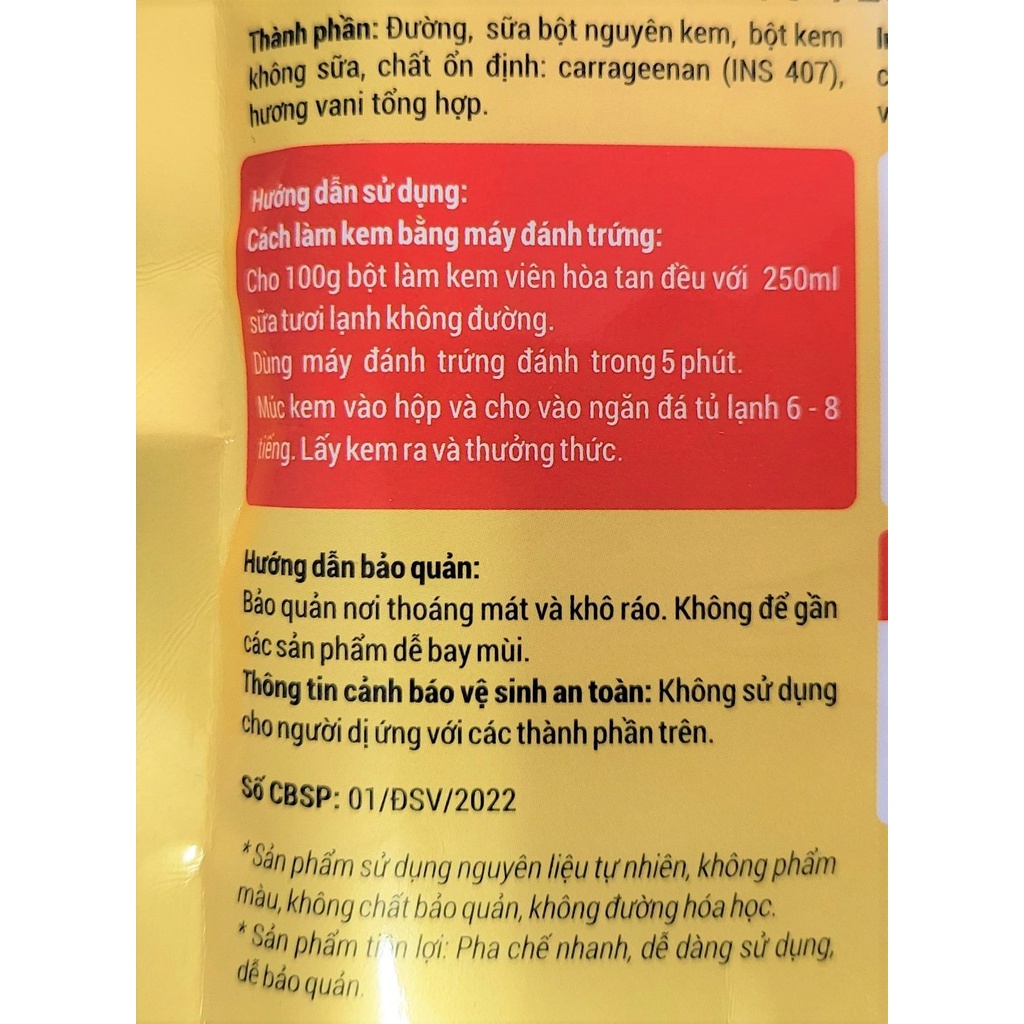 [Gói 100g – vị VANI ] BỘT LÀM KEM VIÊN [VN] BENUSCREAM Vanilla Ice Cream Scoop Mix