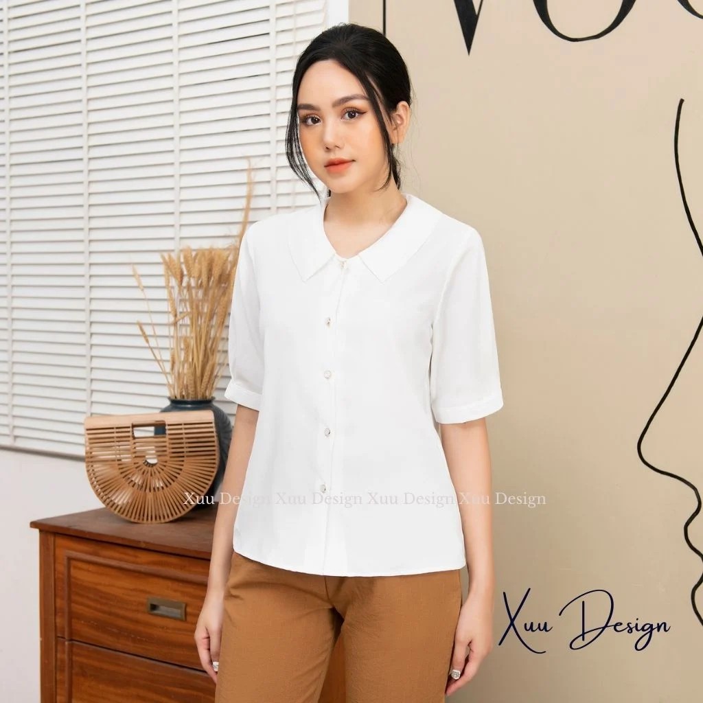 Áo sơ mi nữ Xuu Design, Áo kiểu cổ sen tay lỡ thời trang chất liệu cao cấp -SP09