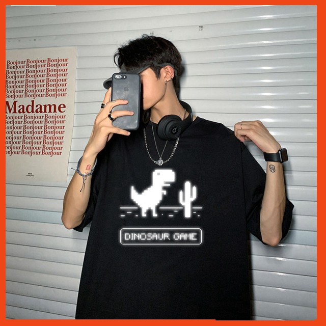 (AT Fashion)  Áo thun phản quang tay lỡ nam nữ khủng long 2 - Áo thun giá rẻ AT01