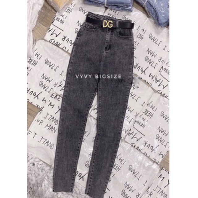 [Bigsize 32-36] Quần Jean Skinny Xám Rách Đùi, Lưng Cao Qua Rốn, Co Giãn Mạnh
