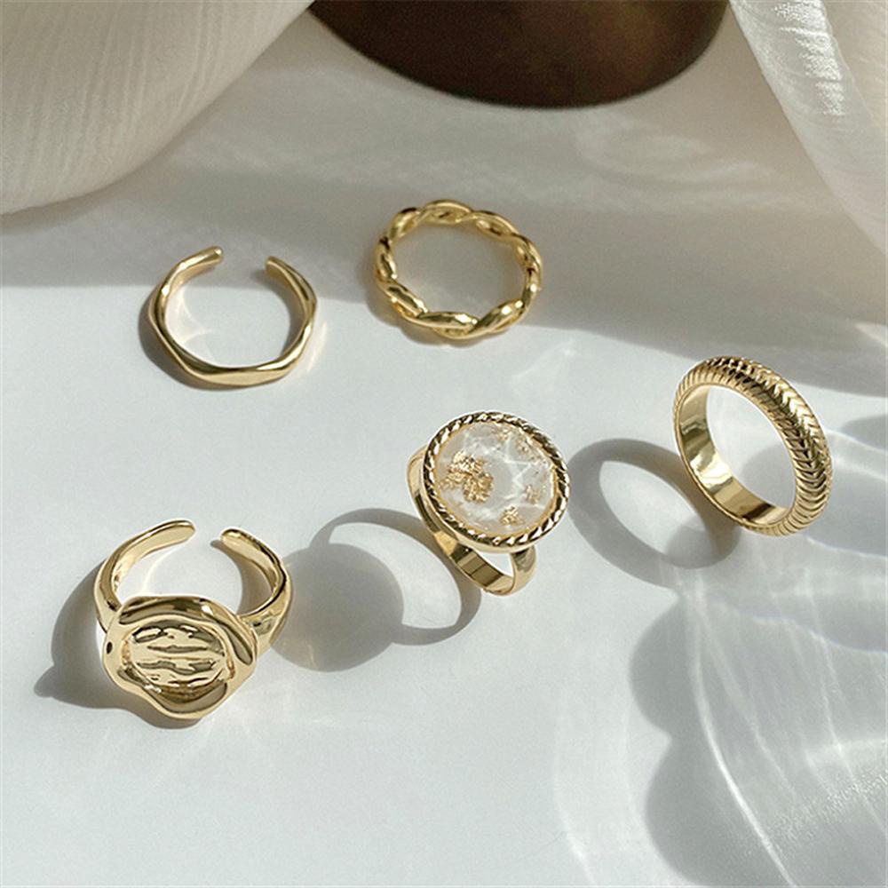 DARON Set 5 Nhẫn Kim Loại Thời Trang Retro Cho Nữ