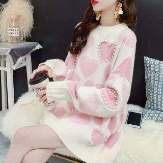 Áo Sweater Dáng Rộng Đính Hạt Kiểu Hàn Quốc Dễ Thương Cho Nữ