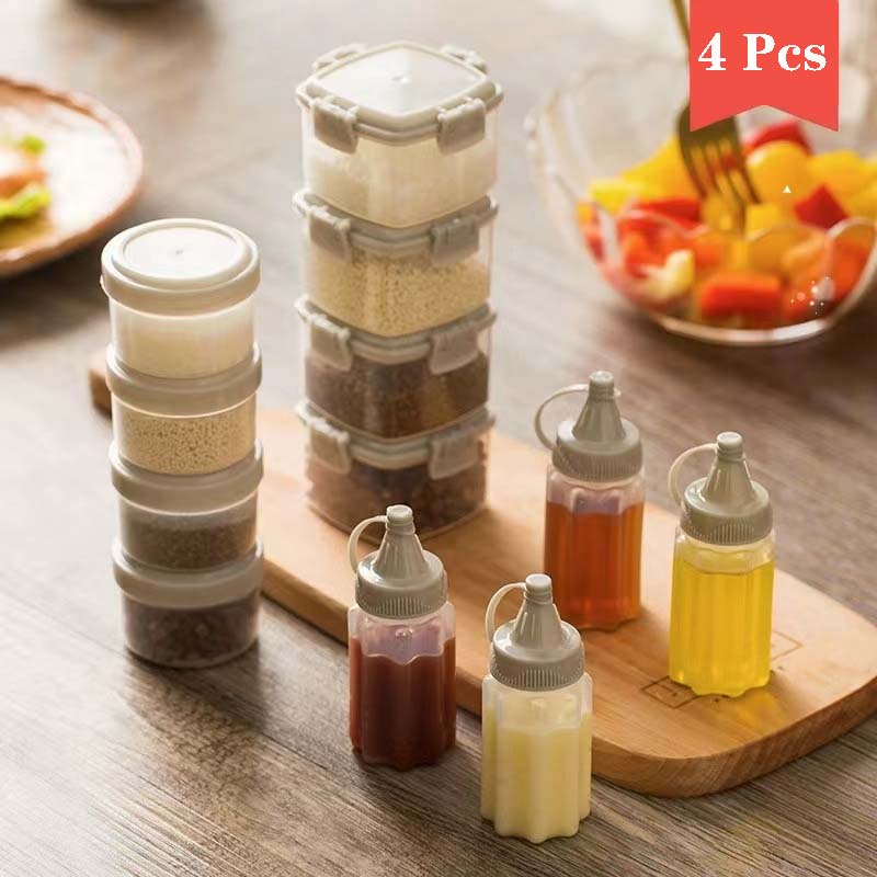 Bộ 4 Hũ Đựng Gia Vị Mini Bằng Nhựa Dạng Bóp Dễ Thương Dùng Khi Đi Dã Ngoại