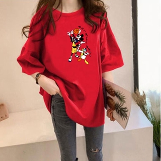 NRVP Áo Thun Nữ Form Rộng In Hình Hoạt Hình Dễ Thương