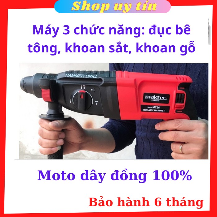 Máy khoan Mktec 2-26 - 3 chức năng: Khoan, đục, búa, 100% dây đồng, Hàng thợ điện nước chuyên dùng khoan bê tông