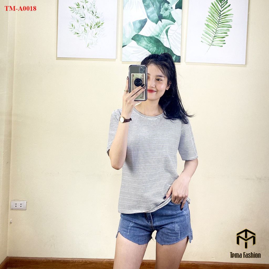 Áo phông nữ TEMA - Áo thun nữ tay lỡ kẻ ngang cổ tròn chất cotton siêu mát | BigBuy360 - bigbuy360.vn