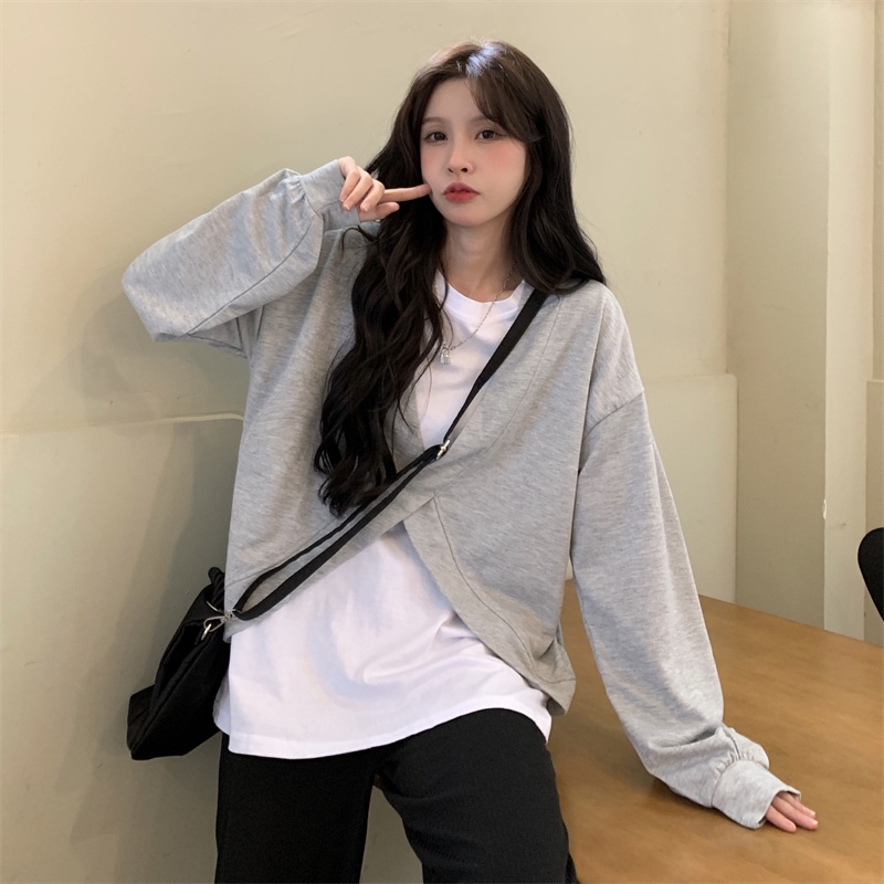 SUXI Áo Nỉ Nữ Dài Tay Cổ Tròn Thời Trang Hàn