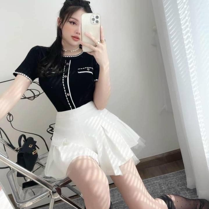 Chân váy ngắn xếp ly phối lưới, Chân váy xếp ly nữ chất tuyết mưa SUNA FASHION