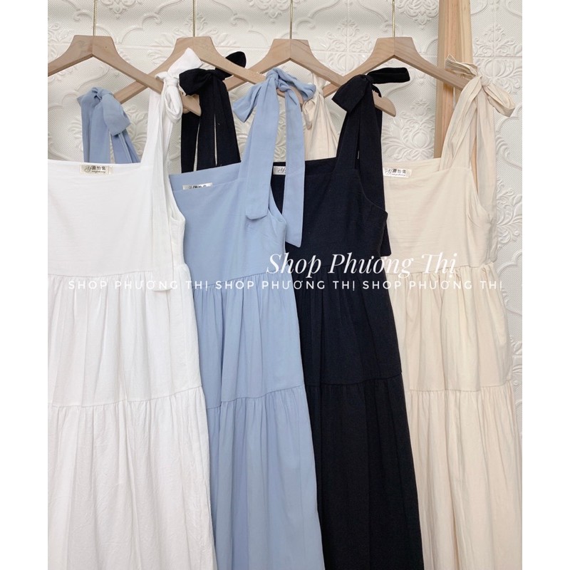Váy babydoll hai dây bản to chất thô ulzzang - Đầm 2 dáng dài qua gối (video/sẵn) | BigBuy360 - bigbuy360.vn