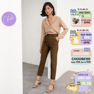 Quần baggy nữ Choobe lưng cạp cao đai dây rời đồ công sở đi học form đẹp màu đen xanh nâu Q12