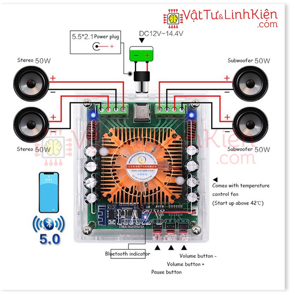 Bảng mạch khuếch đại công suất cao Bluetooth 5.0 XH-A373K TDA7850