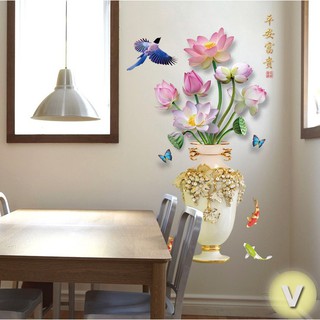 Decal dán tường bình hoa sen