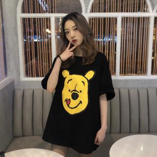 SUXI Áo Thun Nữ Tay Ngắn Dáng Rộng Hình Gấu Phong Cách Hàn Quốc