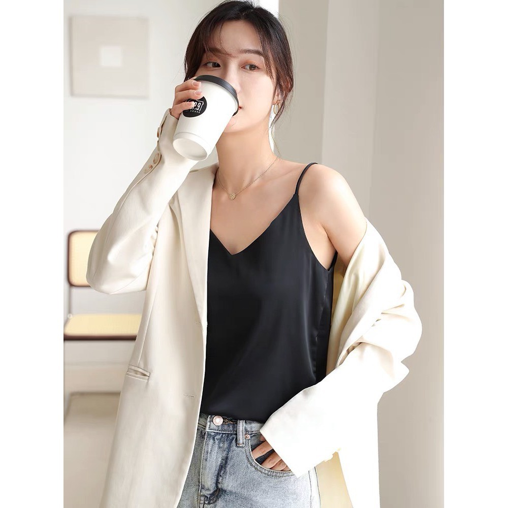 ÁO HAI DÂY LỤA MẶC TRONG VEST BLAZER, ÁO LUẠ 2 DÂY CÓ SIZE MỚI 2021 AL