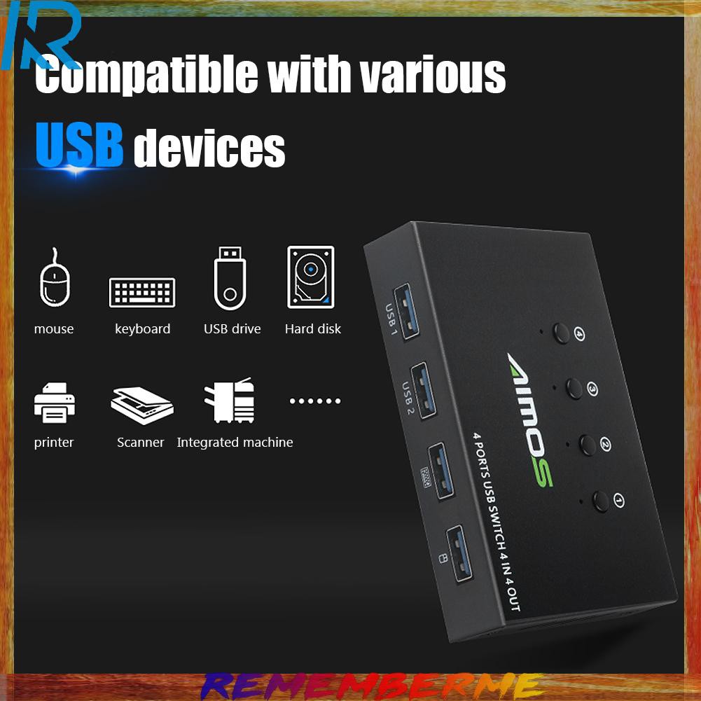 4 Ports KVM USB Switch Printer Monitor 4 In 4 Out Extender Splitter Box