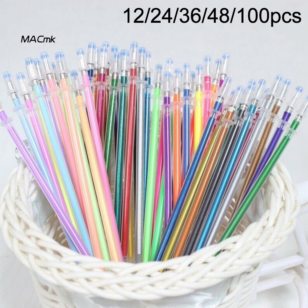 Set 12/24/36/48/100 ruột bút gel thay thế 1mm nhiều màu sắc