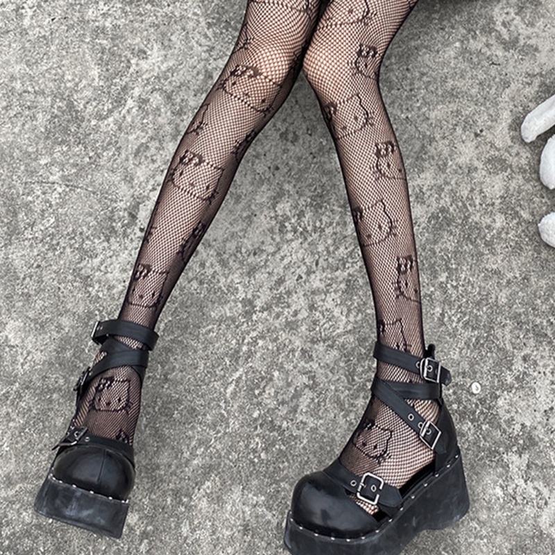 Quần tất lưới họa tiết mèo Hello Kitty phong cách gothic punk quyến rũ cho nữ