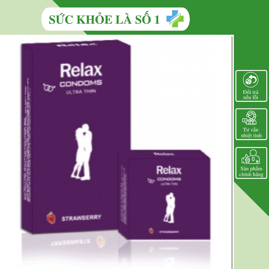 Bao Cao Su Relax Ultra Thin Hộp/12 Cái Trơn, Mỏng, Hương Dâu